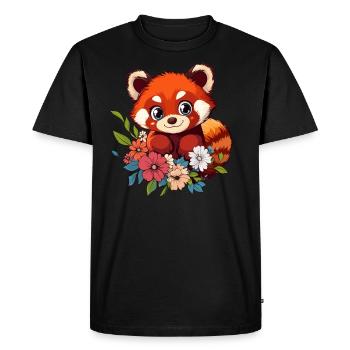 Panda roux avec des fleurs - T-shirt Premium bio Homme - noir - Devant - Nico (187cm)