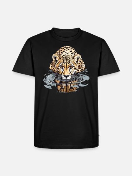 Gepard am Wasser - Männer Premium Bio T-Shirt - Schwarz