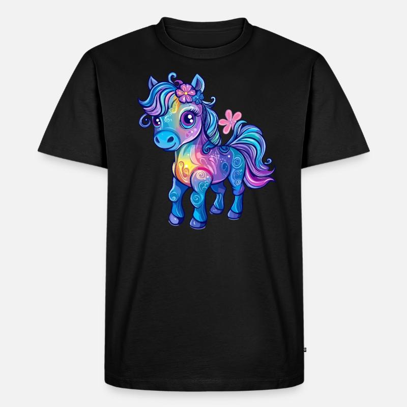 Regenbogen-Pony - Männer Premium Bio T-Shirt - Schwarz