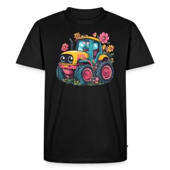 Cheerful Flower Tractor - Men's Premium Organic T-Shirt - black - Front - Nico (187cm)