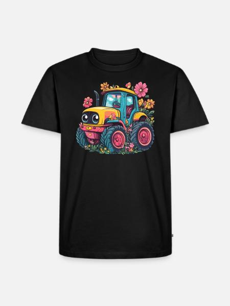 Cheerful Flower Tractor - Men's Premium Organic T-Shirt - black