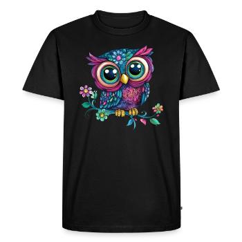 Colorful owl on branch - Men's Premium Organic T-Shirt - black - Front - Nico (187cm)