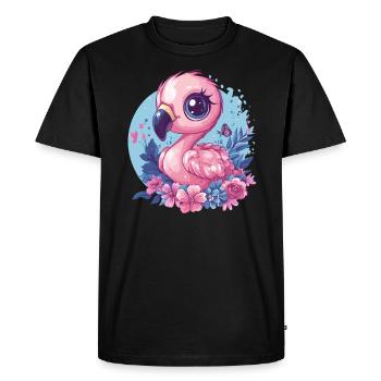 Flamant rose à décor floral - T-shirt Premium bio Homme - noir - Devant - Nico (187cm)