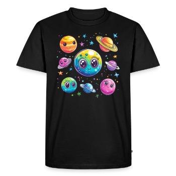 Planètes douces dans l’espace - T-shirt Premium bio Homme - noir - Devant - Nico (187cm)