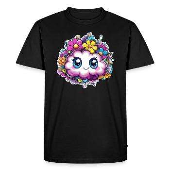 Nuage de fleurs heureux - T-shirt Premium bio Homme - noir - Devant - Nico (187cm)