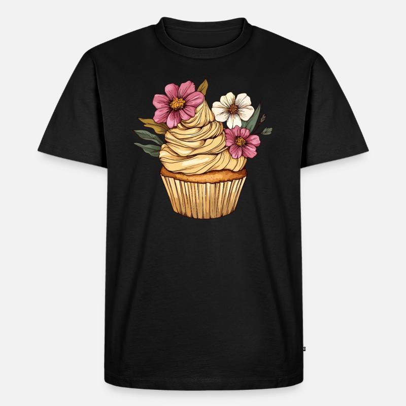 Cupcake mit Blütendekor - Männer Premium Bio T-Shirt - Schwarz