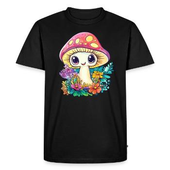 champignon heureux dans le champ de fleurs - T-shirt Premium bio Homme - noir - Devant - Nico (187cm)