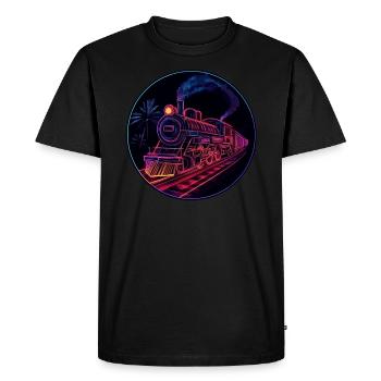 Neon train at night - Men's Premium Organic T-Shirt - black - Front - Nico (187cm)