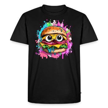 Burger au visage comique - T-shirt Premium bio Homme - noir - Devant - Nico (187cm)