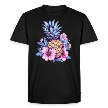 Pineapple with pink flowers - Men's Premium Organic T-Shirt - black - Front - Nico (187cm)