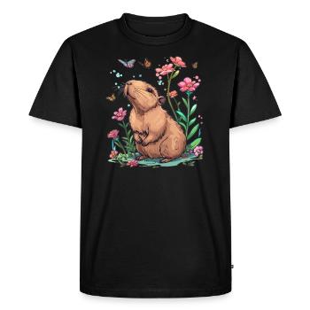 Capybara avec des papillons - T-shirt Premium bio Homme - noir - Devant - Nico (187cm)