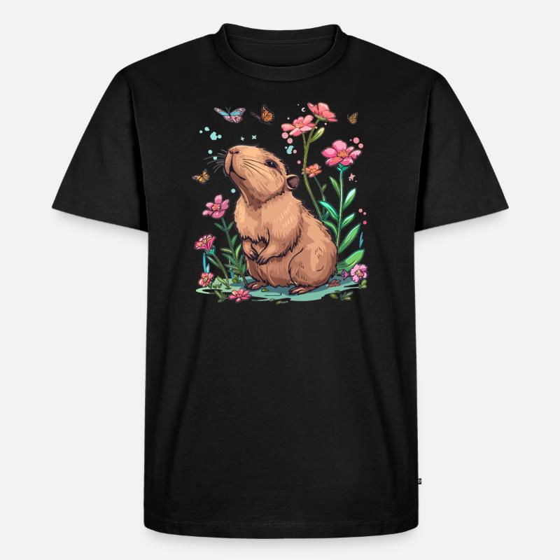 Capybara mit Schmetterlingen - Männer Premium Bio T-Shirt - Schwarz