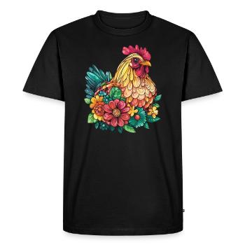Colorful chicken with flowers - Men's Premium Organic T-Shirt - black - Front - Nico (187cm)