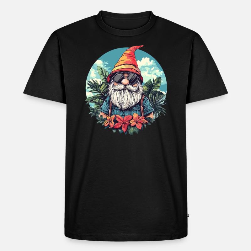 Tropischer Gartenzwerg mit Sonnenbrille - Männer Premium Bio T-Shirt - Schwarz