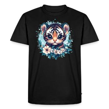 Mignon bébé tigre avec couronne de fleurs - T-shirt Premium bio Homme - noir - Devant - Nico (187cm)