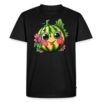 Sweet watermelon with flowers - Men's Premium Organic T-Shirt - black - Front - Nico (187cm)