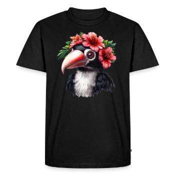 Toucan avec couronne de fleurs - T-shirt Premium bio Homme - noir - Devant - Nico (187cm)