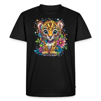 Petit léopard à fleurs - T-shirt Premium bio Homme - noir - Devant - Nico (187cm)