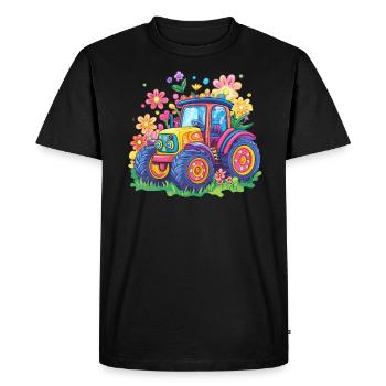 Colorful Flowers Tractor - Men's Premium Organic T-Shirt - black - Front - Nico (187cm)