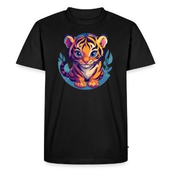 Tigre mignon avec de grands yeux - T-shirt Premium bio Homme - noir - Devant - Nico (187cm)