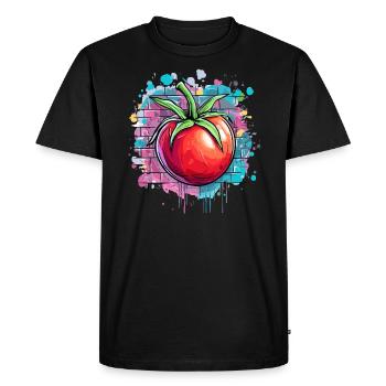 Graffiti tomato on wall - Men's Premium Organic T-Shirt - black - Front - Nico (187cm)