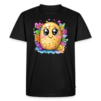 Pomme de terre joyeuse avec de grands yeux - T-shirt Premium bio Homme - noir - Devant - Nico (187cm)