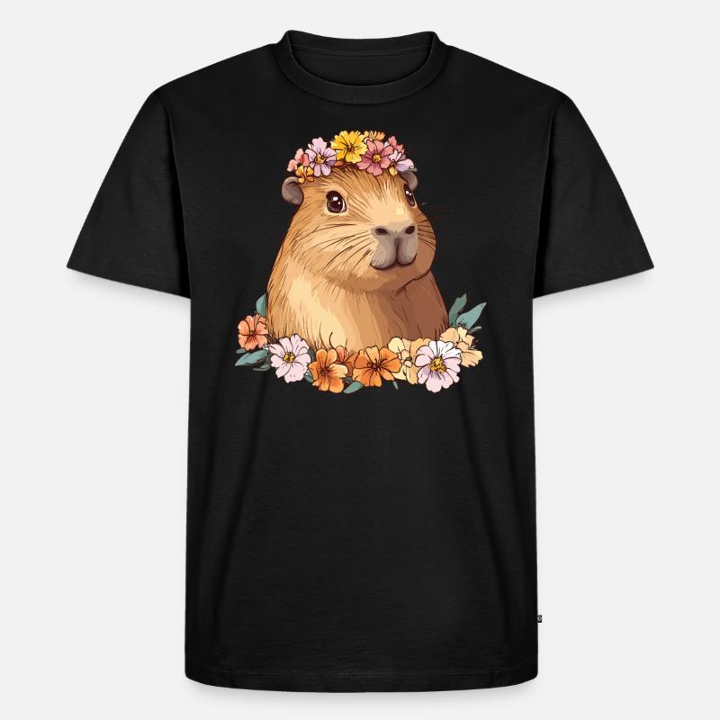 Süßes Capybara mit Blumen - Männer Premium Bio T-Shirt - Schwarz
