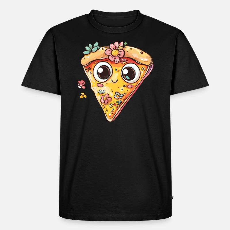 Pizzastück mit Blüten - Männer Premium Bio T-Shirt - Schwarz