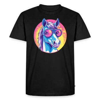 Cheval fluo avec lunettes de soleil - T-shirt Premium bio Homme - noir - Devant - Nico (187cm)