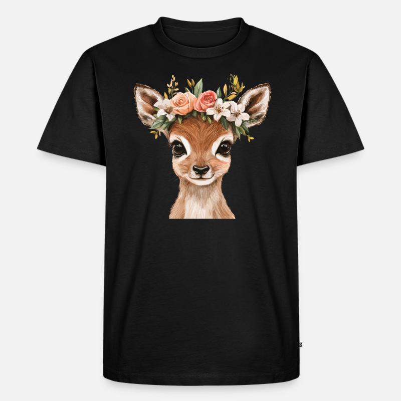 Rehkitz mit Blumenkranz - Männer Premium Bio T-Shirt - Schwarz