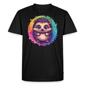 hérisson coloré devant l’arc-en-ciel - T-shirt Premium bio Homme - noir - Devant - Nico (187cm)