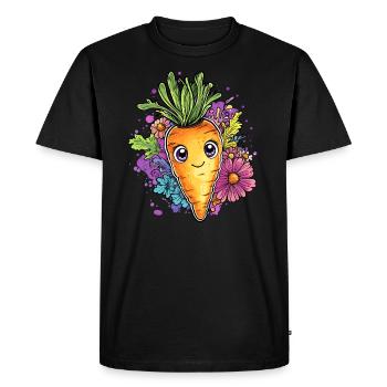 Carotte joyeuse aux fleurs - T-shirt Premium bio Homme - noir - Devant - Nico (187cm)