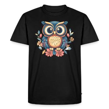 Hibou floral de style rétro - T-shirt Premium bio Homme - noir - Devant - Nico (187cm)