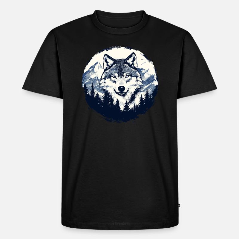 Wolf im Gebirgswald - Männer Premium Bio T-Shirt - Schwarz