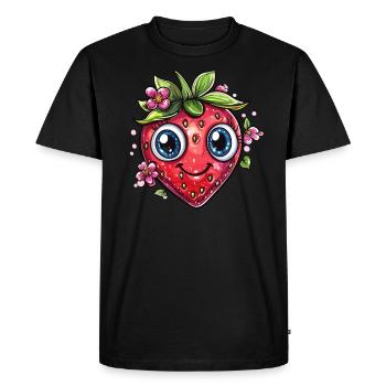 Fraise avec sourire de fleur - T-shirt Premium bio Homme - noir - Devant - Nico (187cm)