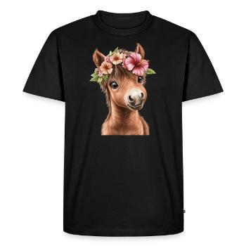 Poney fleur avec couronne - T-shirt Premium bio Homme - noir - Devant - Nico (187cm)
