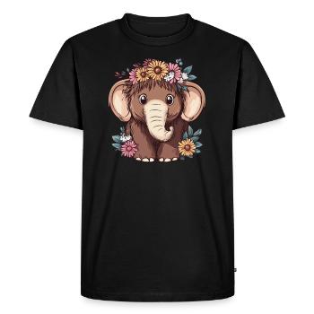 Mammouth avec couronne de fleurs - T-shirt Premium bio Homme - noir - Devant - Nico (187cm)