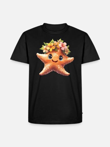 Seestern mit Blütenkrone - Männer Premium Bio T-Shirt - Schwarz