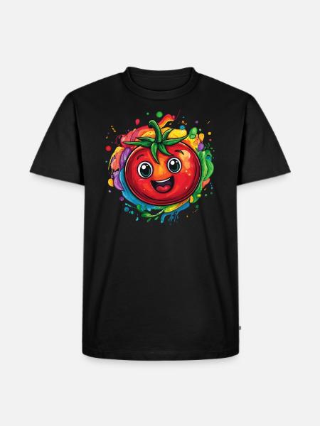 Fröhliche Tomate bunt - Männer Premium Bio T-Shirt - Schwarz
