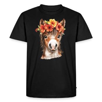 Bangs with hibiscus - Men's Premium Organic T-Shirt - black - Front - Nico (187cm)
