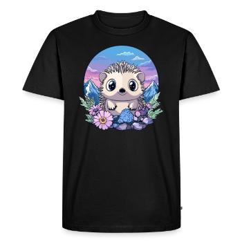 Hedgehogs in Alpine Flowers - Men's Premium Organic T-Shirt - black - Front - Nico (187cm)