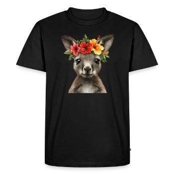 Kangaroo with hibiscus wreath - Men's Premium Organic T-Shirt - black - Front - Nico (187cm)