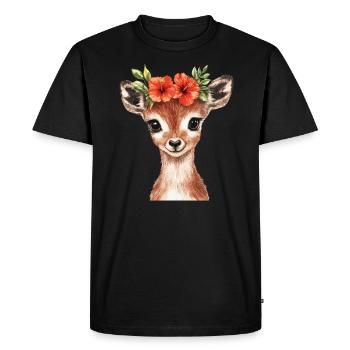 Cerf avec couronne de fleurs - T-shirt Premium bio Homme - noir - Devant - Nico (187cm)