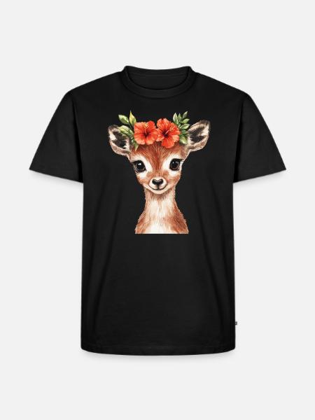 Deer with flower wreath - Men's Premium Organic T-Shirt - black
