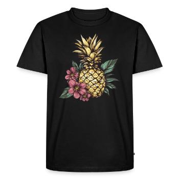 Pineapple with flowers - Men's Premium Organic T-Shirt - black - Front - Nico (187cm)