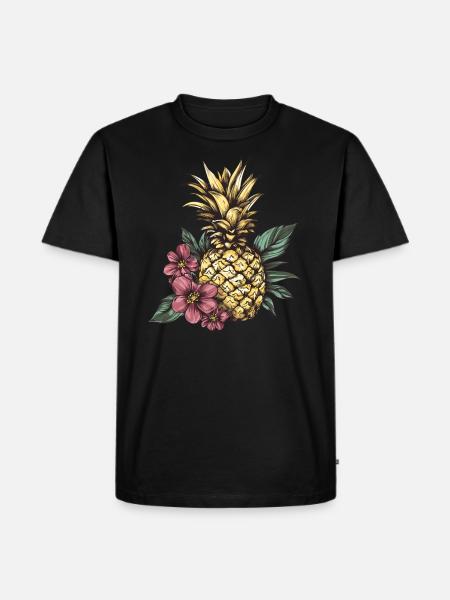 Ananas mit Blüten - Männer Premium Bio T-Shirt - Schwarz