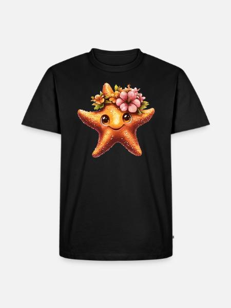 Seestern mit Blumenkranz - Männer Premium Bio T-Shirt - Schwarz