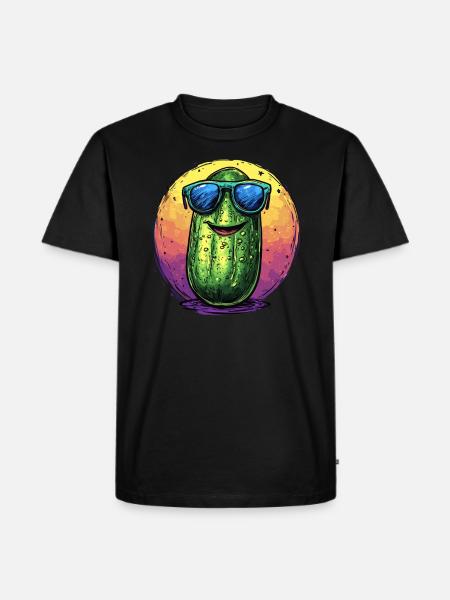 Coole Gurke mit Sonnenbrille - Männer Premium Bio T-Shirt - Schwarz