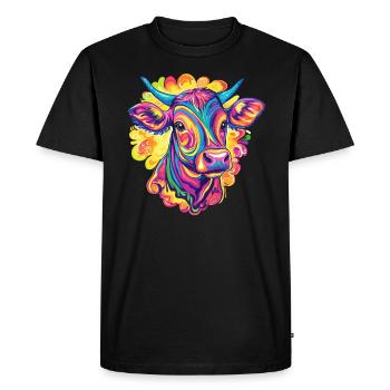 Colorful cow in a swirl of color - Men's Premium Organic T-Shirt - black - Front - Nico (187cm)