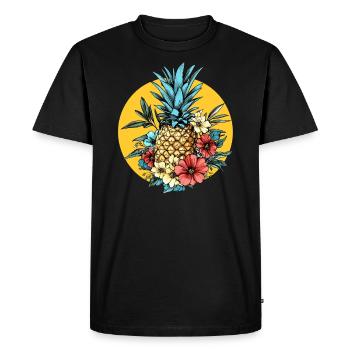 Ananas aux fleurs - T-shirt Premium bio Homme - noir - Devant - Nico (187cm)